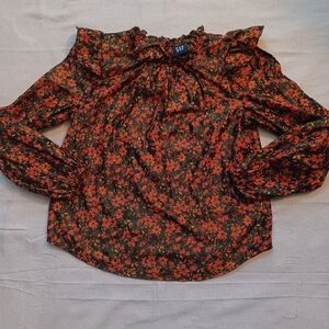 GAP Floral Ruffle Neck Long-Sleeve Top Women's Size Small